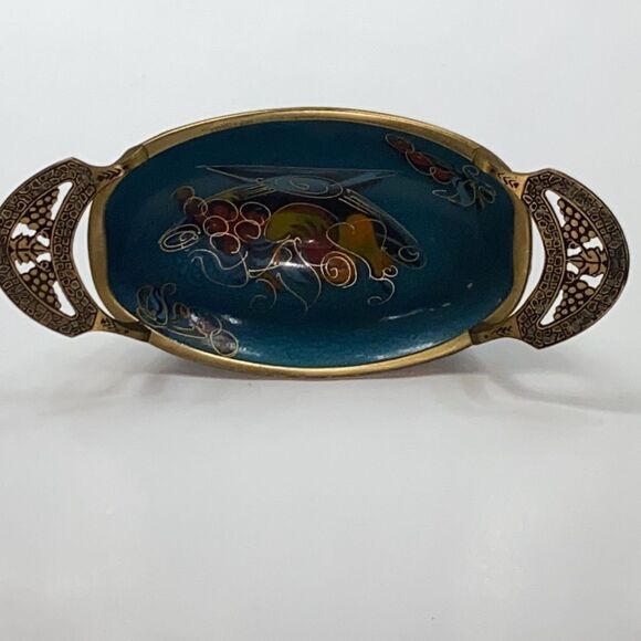 Vintage 1960 Enamel Judaica Teal Brass Fruit Bowl Display Plate Made In Israel - Picture 10 of 10